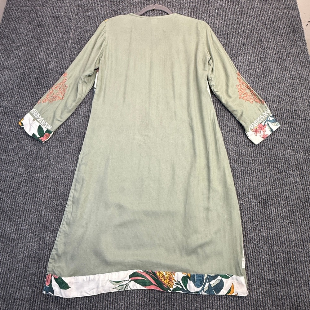 Haya Womens Embroidered‎ Floral Tunic Top Sage Green Long Sleeve Kurta Pakistan - Picture 2 of 10